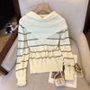 Striped pullover knitted autumn contrasting top with shawl two-piece set