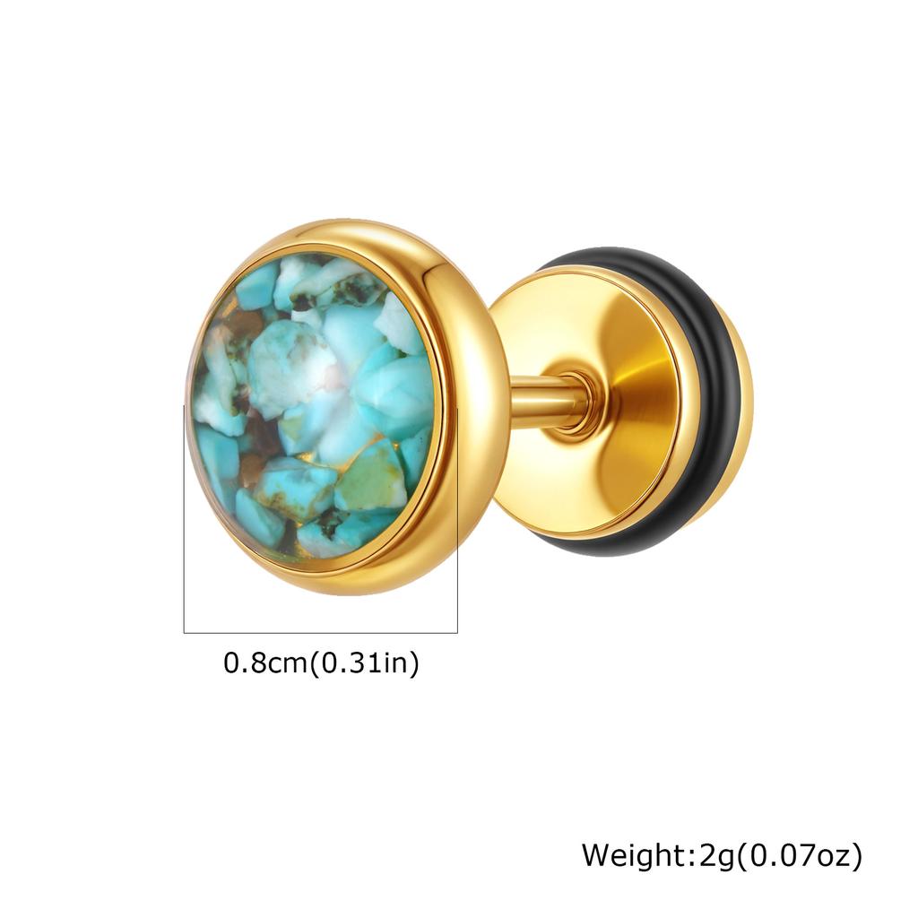 New Natural Stone Men's Small Round Stud Earrings,Simple Stainless Steel Metal Stud Earrings,Hip Hop Cool Jewelry Gift