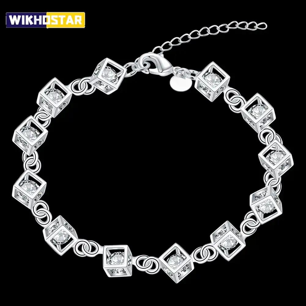 925er Sterlingsilber Funkelndes Kristallgitter-Kettenarmband für Damen Beliebtes Feines Luxusschmuckstück Hochzeitsfeier Feiertagsgeschenk