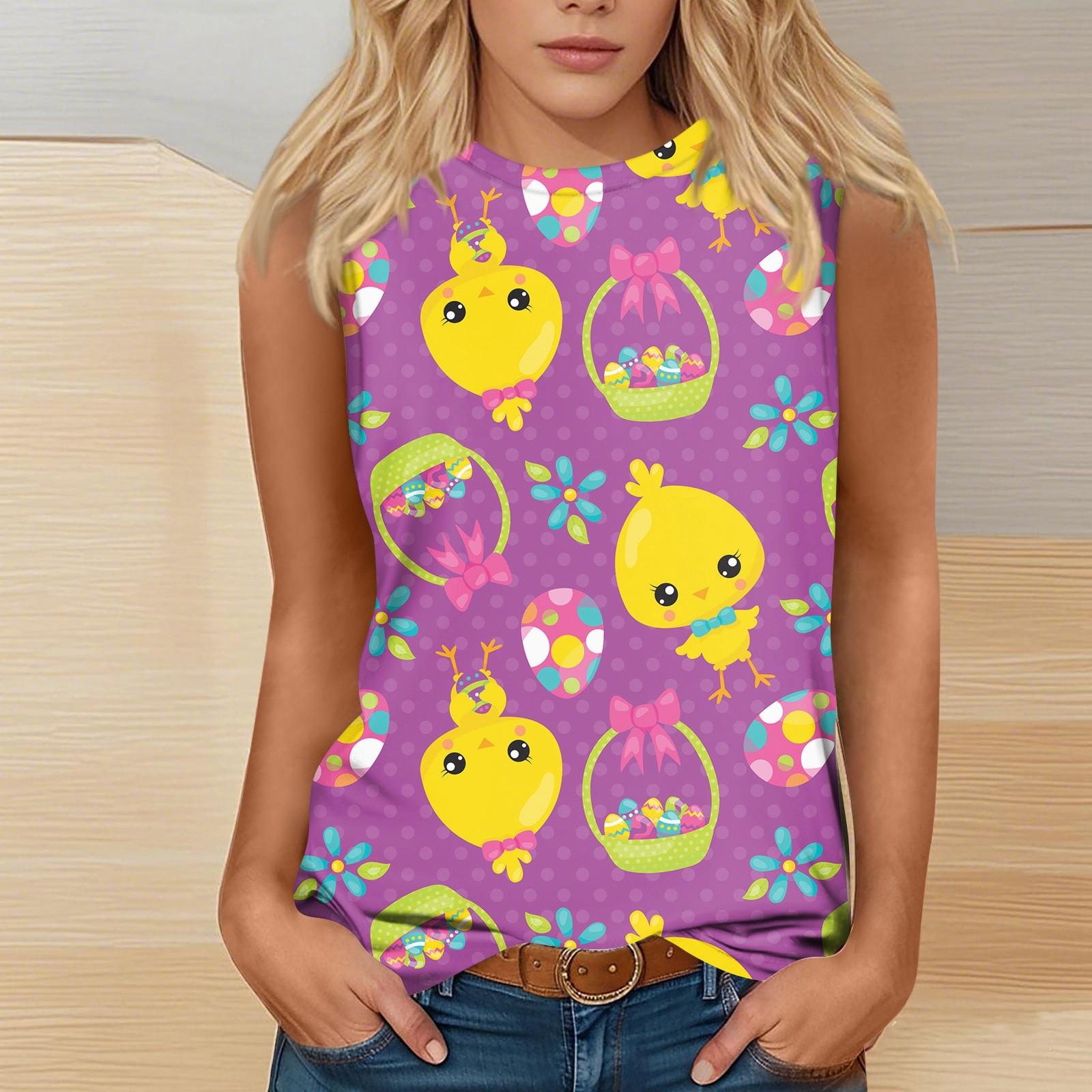 

Женская мода повседневная пасхальная футболка с круглым вырезом без рукавов XL
