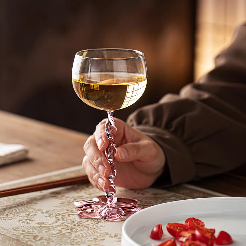 OLOEY Pink Vintage-Style Wavy Glass Champagne Flute