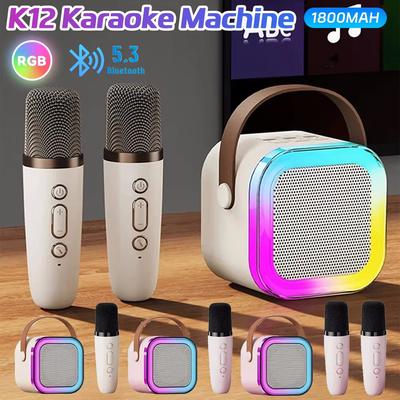 Bluetooth K12 Karaoke-Maschine Tragbares 5.3 PA-Lautsprechersystem mit 2 drahtlosen Mikrofonen für den Heim- und Familiengesang Kindergeschenke