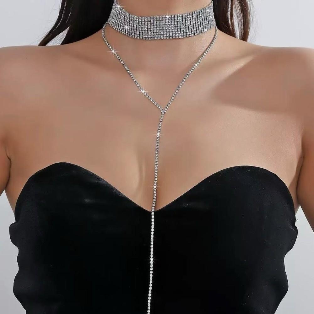 Y-förmige Strasskette Gold Lange Choker Elegante Mehrlagige Halskette Hochzeit
