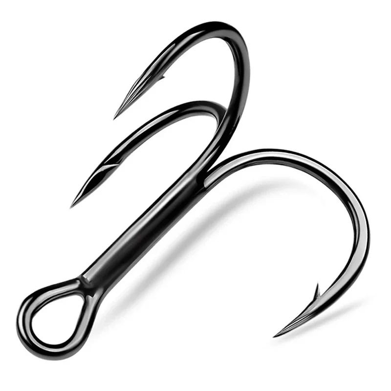 10 PCS/Lot Black High Carbon Treble Hooks Super Sharp Solid Size 1#-14# Triple Barbed Steel Fish Hook Fishing Gear Accessories
