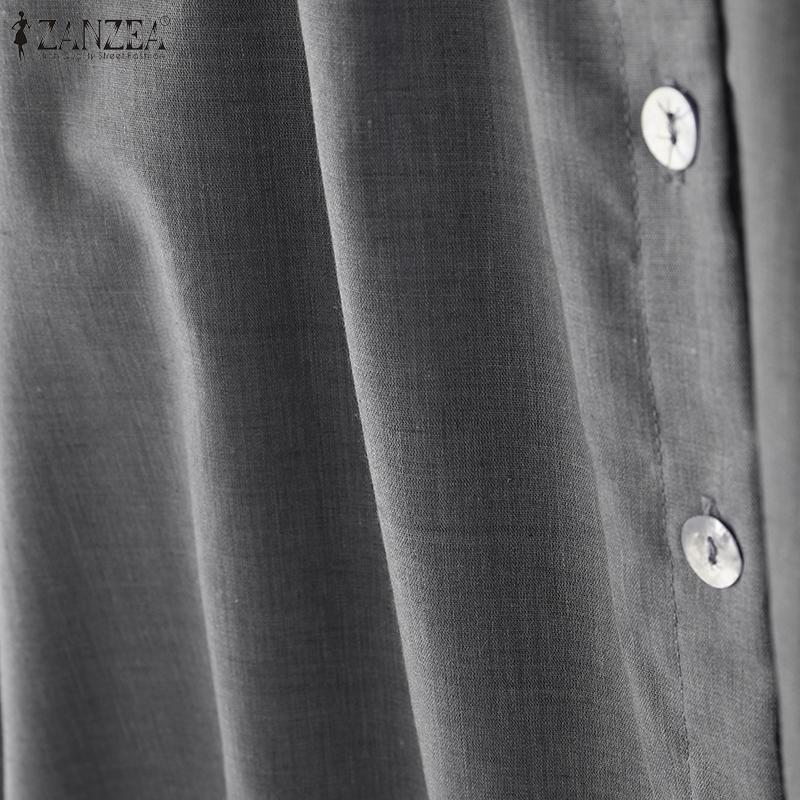 ZANZEA Women Casual Round Neck Solid Color Loose Long Sleeve Blouse