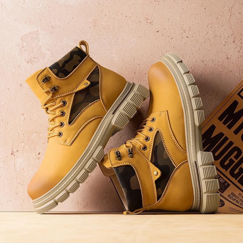 Winter Men's Fleece-Lined Non-Slip Martin Ankle Boots - High-Top British Style Work Shoes