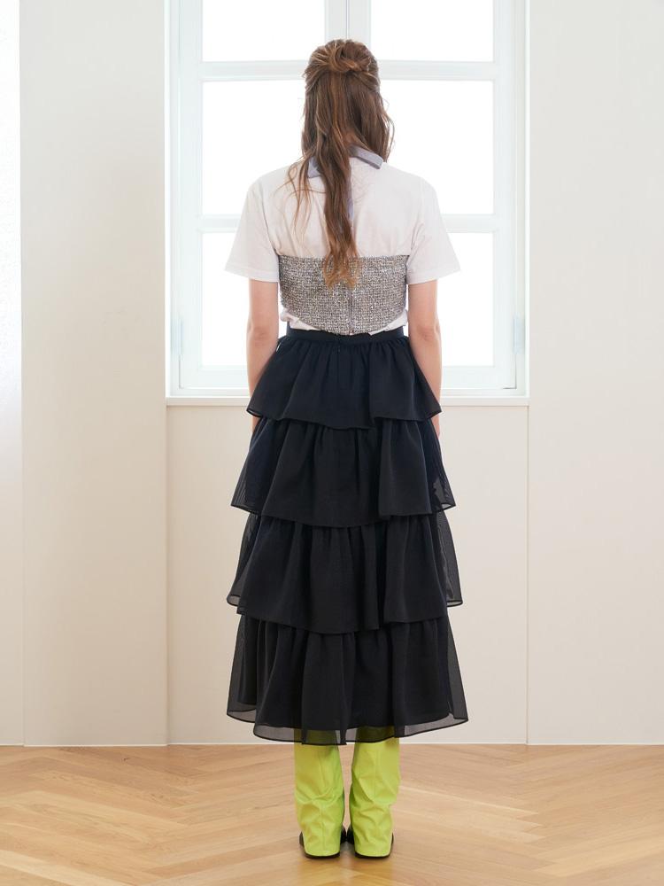 L By L Black Organza Layered Voluminous Long Skirt