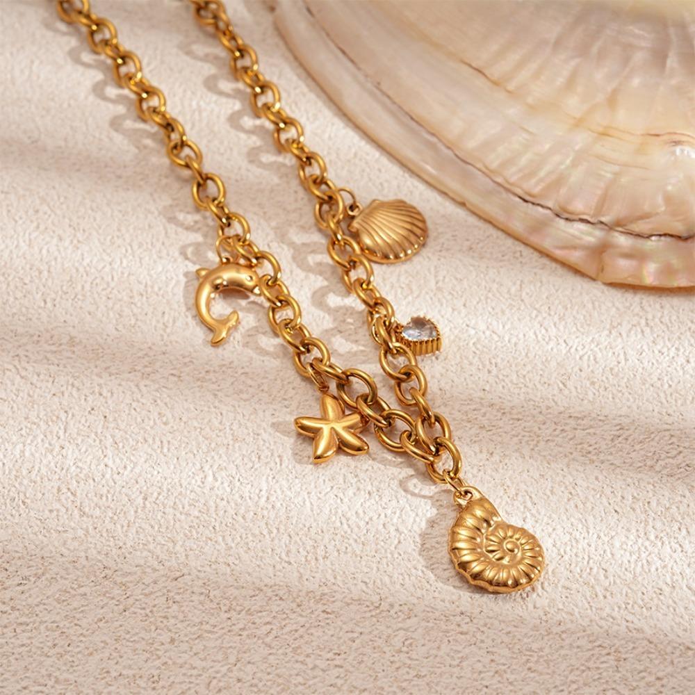 Turquoise Shell Starfish Necklace Titanium Steel Starfish Beach Earrings  Women Daily