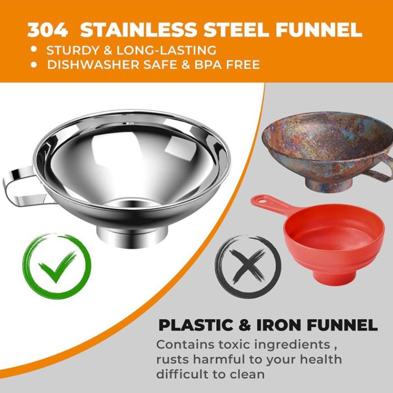 Mycket populär 2 storlekar rostfritt stål vidöppnad konserveringstratt salladsdressing vätsketratt behållare filter köksverktyg prylar