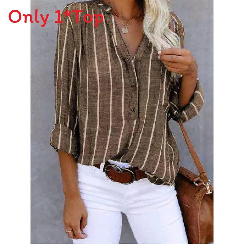 Camicia Casual a Strisce in Misto Cotone a Maniche Lunghe per Ufficio e Uso Quotidiano