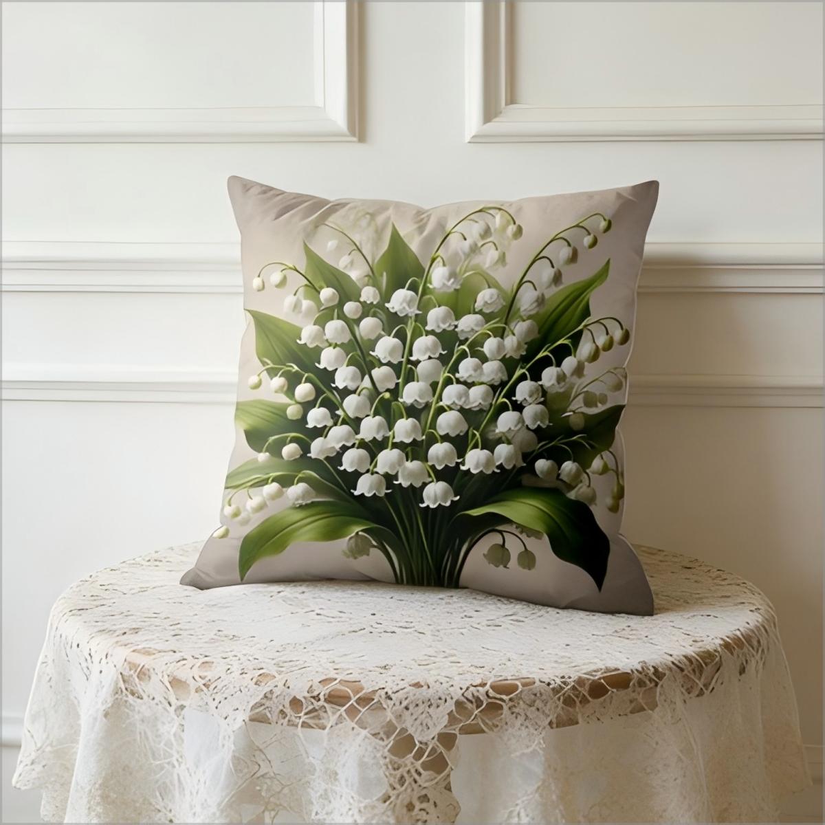 Elegante Lelietje-van-dalen Kussenhoes Vintage Wit Bloemen Botanische Print Kussenhoes Voor Bank Bed Bank Boho Woondecoratie Peach skin 18*18(CM)-1Pcs