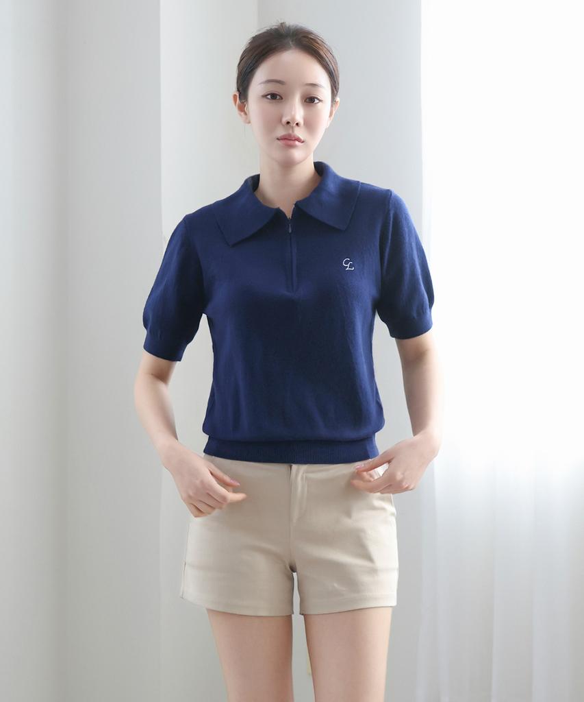Keulleiseu Zip-Up Short Sleeve Knit_Black
