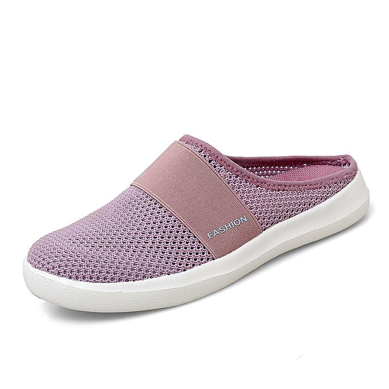 New One-pedal Lazy Shoes Women's Summer Breathable Fly-woven Bottom Shallow Mouth Shoes Women's Slippers Large Size Casual Shoes Women