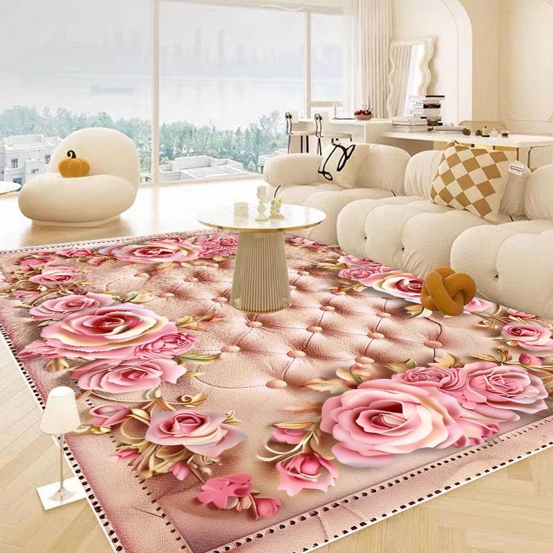 European Luxury Floral Carpet Living Room Large Area Rug Non-slip Coffee Table Mat Washable Bedroom Decoration Rug Customizable