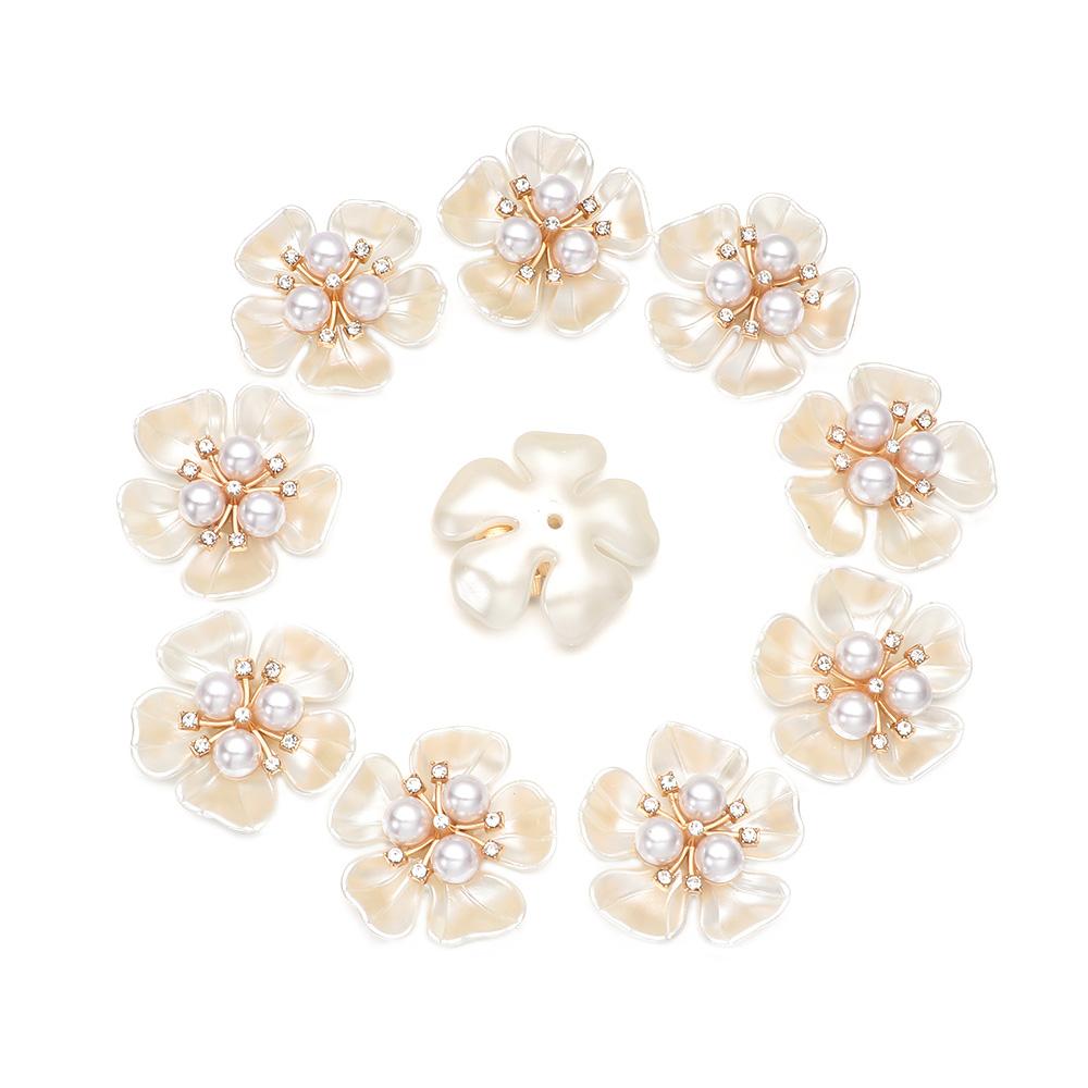 10PCS Pearl Flower Rhinestone Buttons For Hair Pins Clothing Decoration Vintage Buttons DIY Crafts Apparel Sewing Accessories