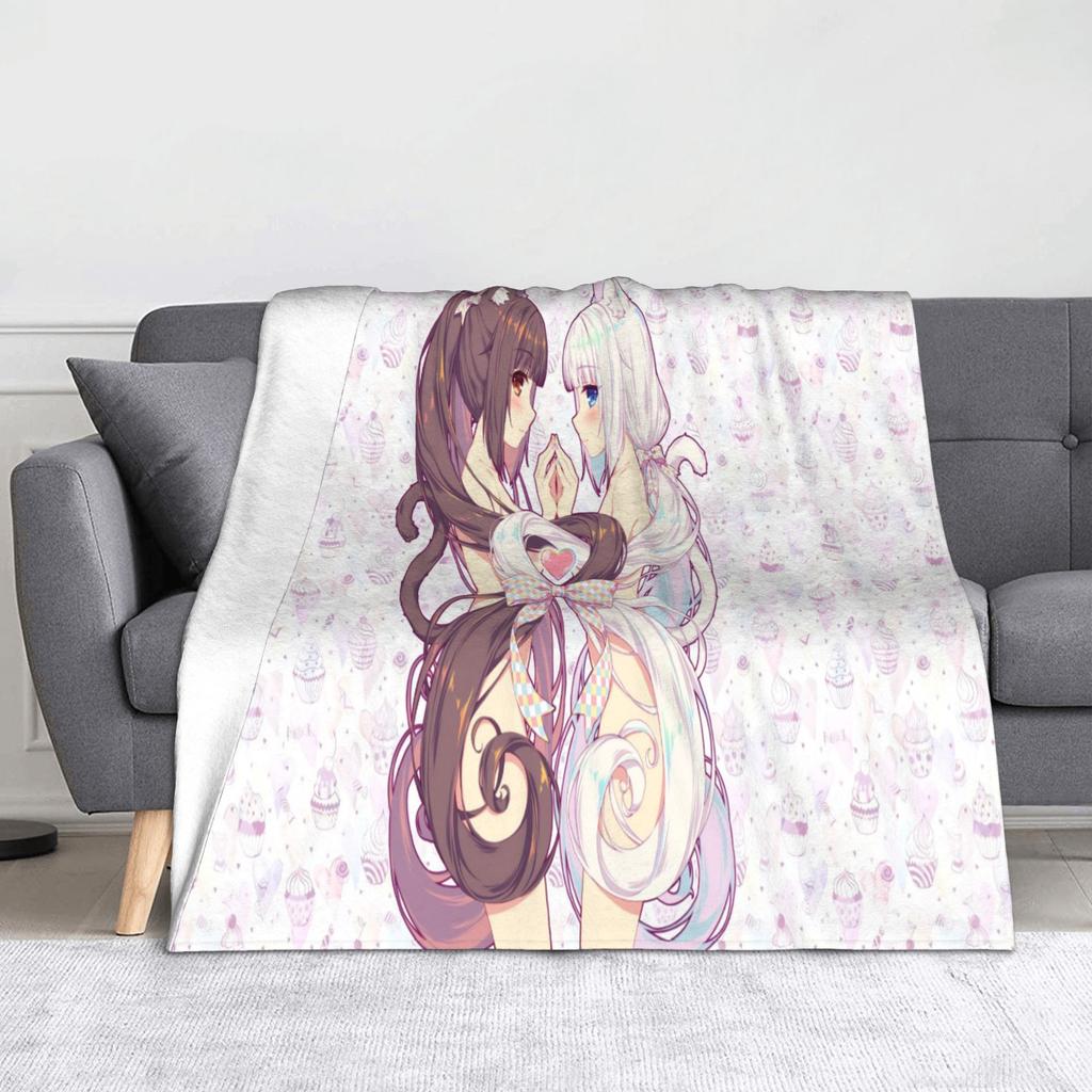 Chocola Vanilla Blanket Flannel Spring Autumn Anime Nekopara Lightweight Thin Throw Blanket for Bedding Couch Bedspread