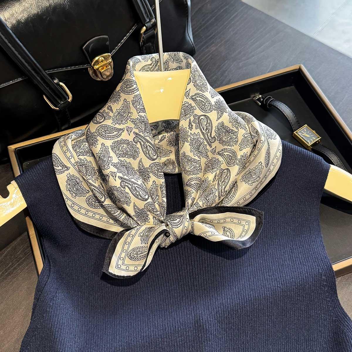 Yiran Shoe Industry Women's Fashion Real Silk Headscarf Square Scarf For Shawl Foulard Hijab Headband Wrap Bandana Neck Bufanda Echarpe Bandana 53Cm