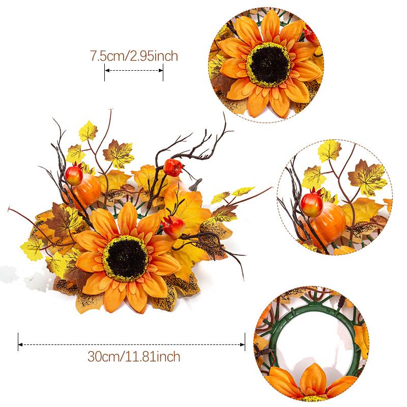 1PC Autumn Simulation Sunflower Thanksgiving Candle Wreath, Decorative Wreath, Candle Wreath, Photography Props, Home Decor, Party Decorations