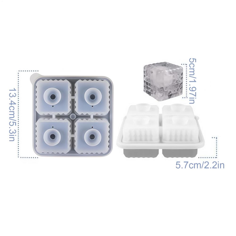 

Ice Tray Silicone 4-Cavity Silicone Square Chilling Cube Maker Tray Portable Non-Stick Ice Maker Mold With Funnel Lid For сірий