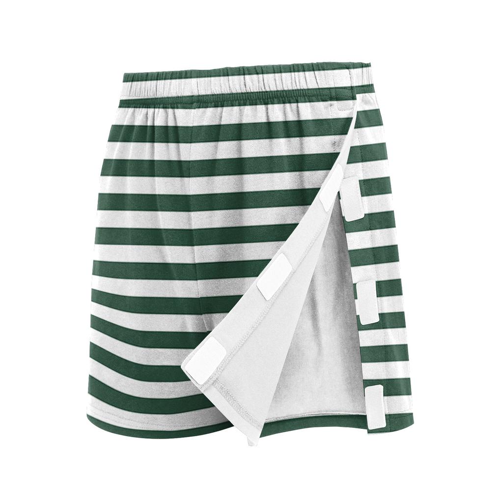 Women Post Surgery Recovery Shorts Adjustable Side Velcro Closure Elastic Waistband Lightweight Breathable Fabric Striped Pattern Comfortable Fit