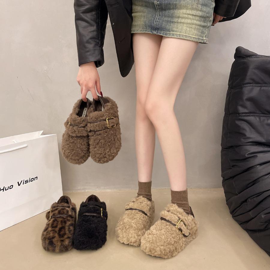 New Arrival Women's Boots: Stylish Leopard Print Cozy Faux Fur Lined Shoes with Metal Buckle and Thick Sole