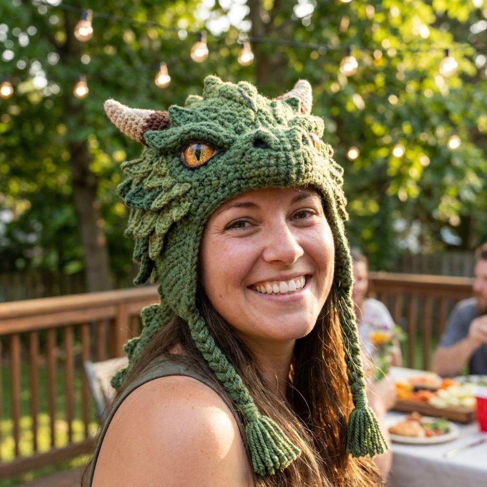 Warm Animal Hood Knitting Hat Adorable Woodland Animal Headwear Dragon Wolf Frog Hat  Party Cosplay