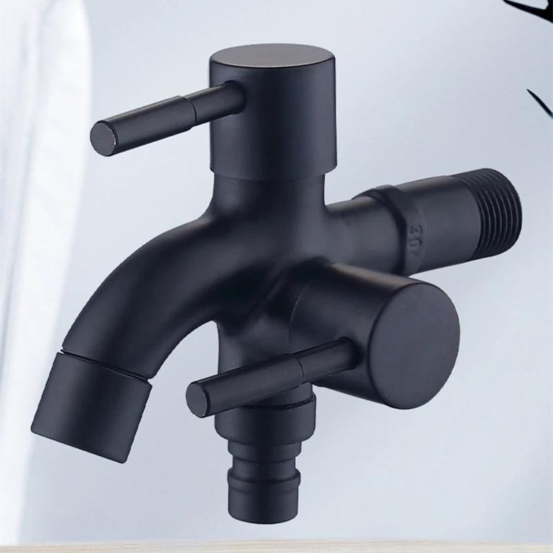 Černý zahradní kohoutek dvojí použití pro pračku Faucet Nerezová ocel 304 Nástěnný Kout koupelny Zahrada Venkovní kohoutek Mop Balkon G1/2'