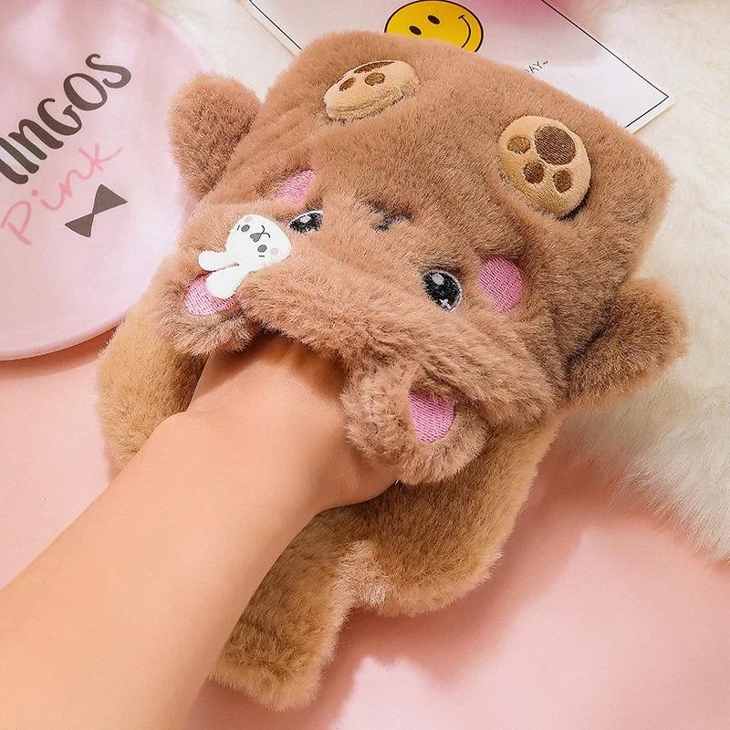 Cartoon PVC Hot Water Bottle, Winter Thick Water-filling Hand Warmer, Plush Warm Belly Bag