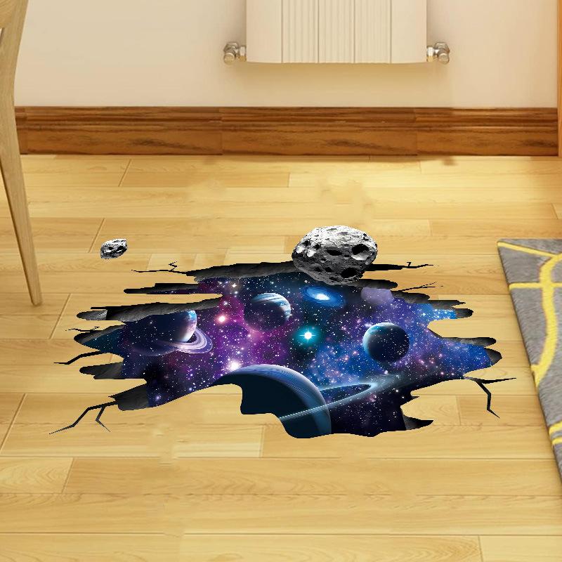 3D Space Galaxy Starry Sky Wall Sticker for Boys Bedroom Self Adhesive PVC Decal Space Planets Breaking Wall Effect Living Room Wall Decoration