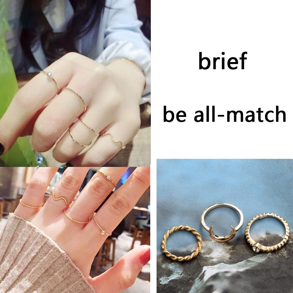 5pcs Crystal Finger-ring Set Bohemian Moon Midi for Women Brief Jewelry Gift