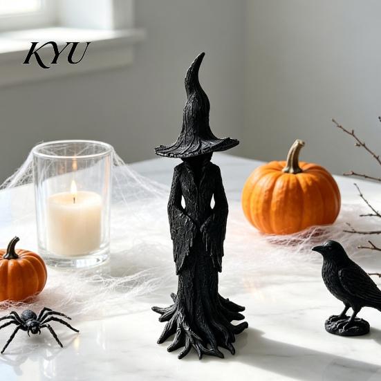 Occult Home Accessories for Room Halloween Witch Statue, Resin Gothic Tree Figurine, Vintage Mysterious Bark Texture Art Dark Fantasy Ornament