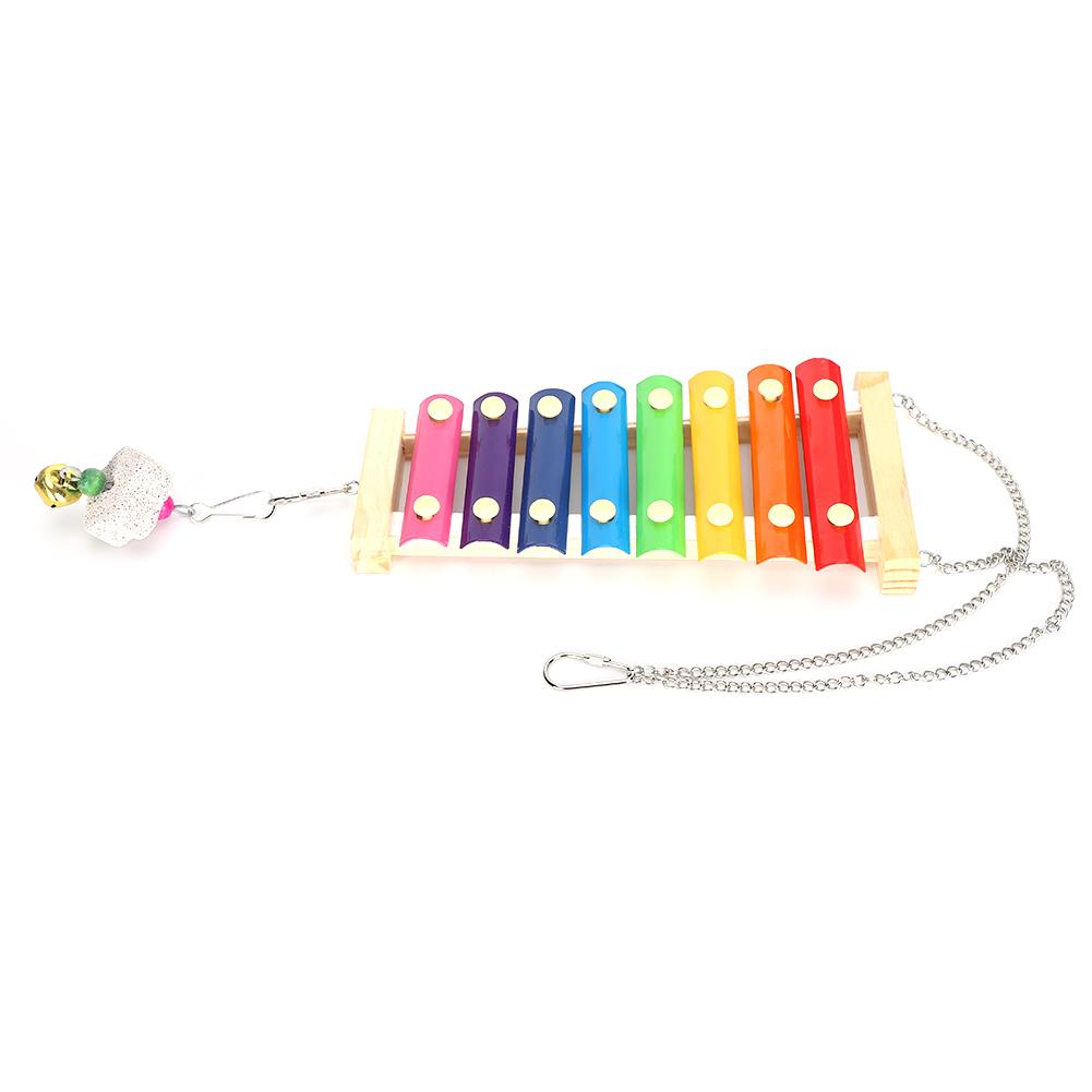 Wooden Xylophone Pecking Diversion SoundProducing Toy w Grinding Stone for Pet Chicken Parrots