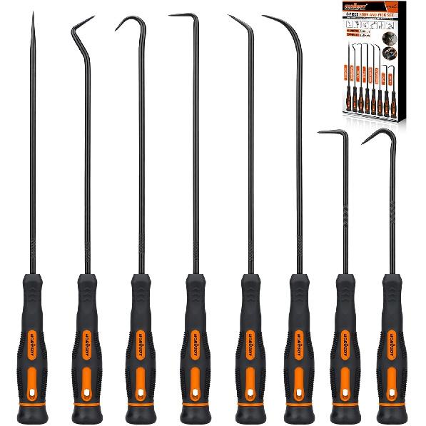 HORUSDY 8-Piece Professional Hook And Pick Set For Automotive Precision Work, Oil Seal Puller, O-Ring & Gasket Removal Tools With Ergonomic Handles