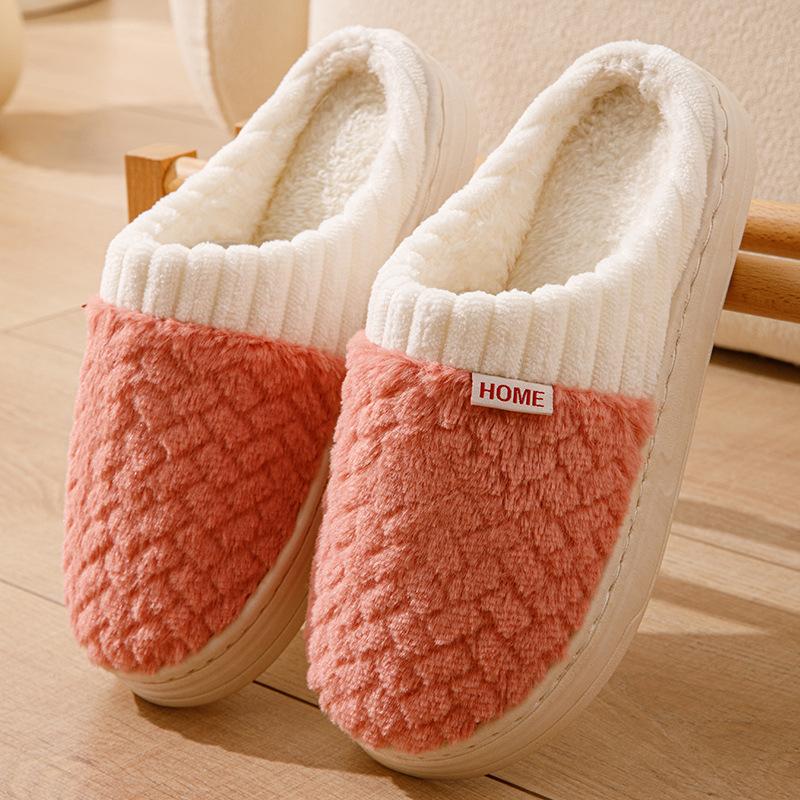 Splicing Imitation Rabbit Fur Cotton Slippers Autumn and Winter Home Indoor Thick-soled Warm Couple Plush Shoes