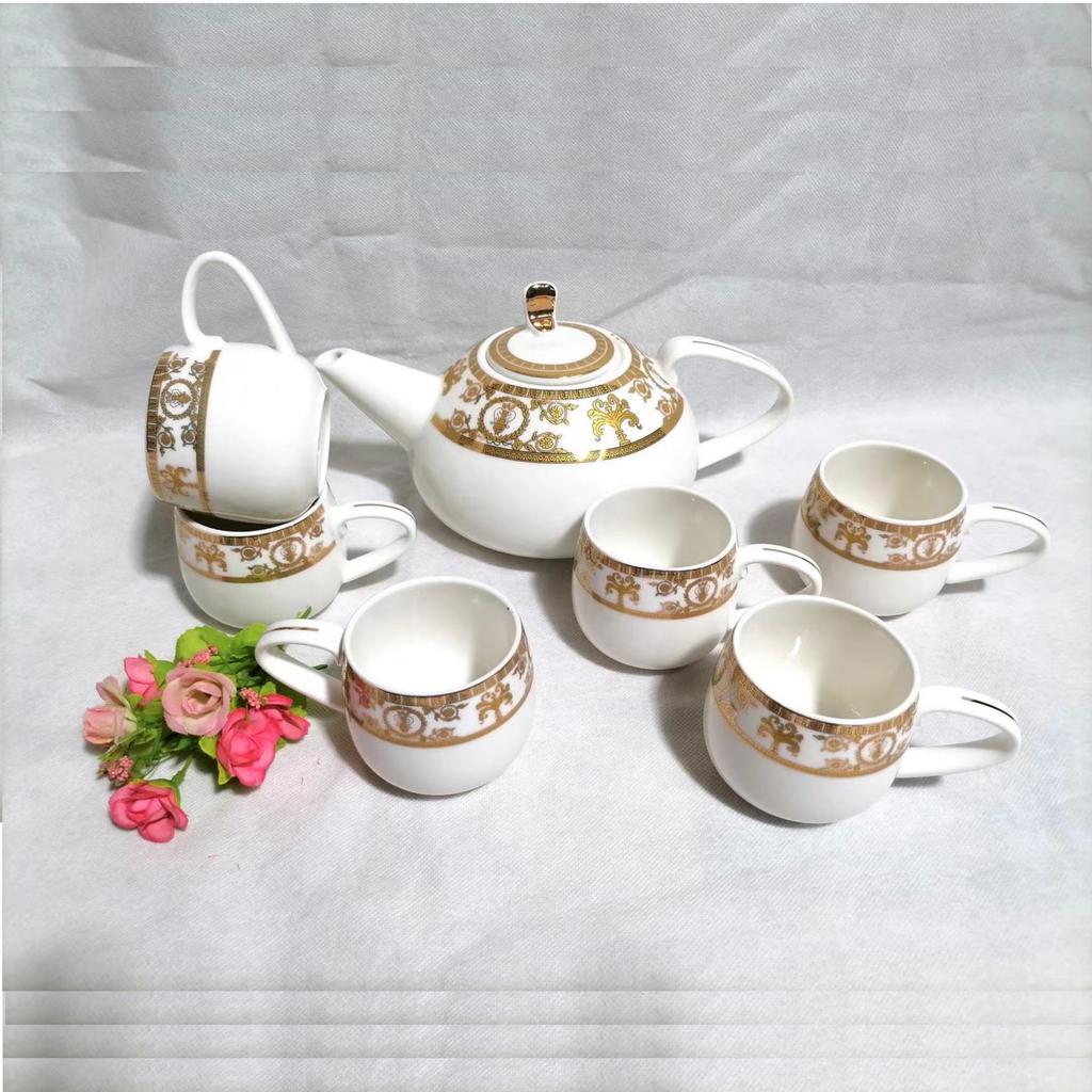 1 buc set ceainic si cani de ceai Set de ceainic cu 8 capete din ceramica in stil european de capacitate mare, simplu, fierbător de apă rece și caldă, set de căni de apă caldă și rece Creative Ins simplu