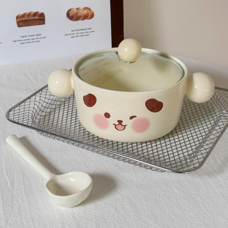 Korean Cute Ceramic Instant Noodle Bowl with Lid Instant Noodle Bowl for Student Dormitory Snail Powder Personal Bowl