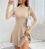 2025 Autumn/Winter European & American Women's Slimming Ribbed Dress: A-line, Half-high Collar, Long-sleeved