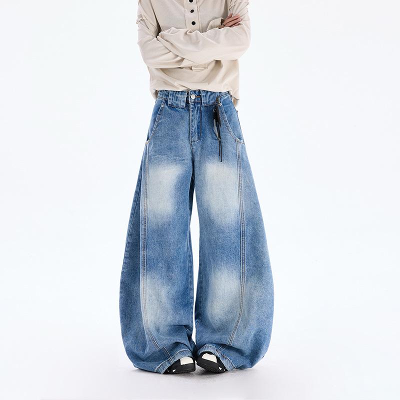 Amerikanische Retro-Deconstruction-Krummsäbel-Jeans Herren und Damen lockere Silhouette Wide-Leg Bodenlange Hose Hose für Birnenform