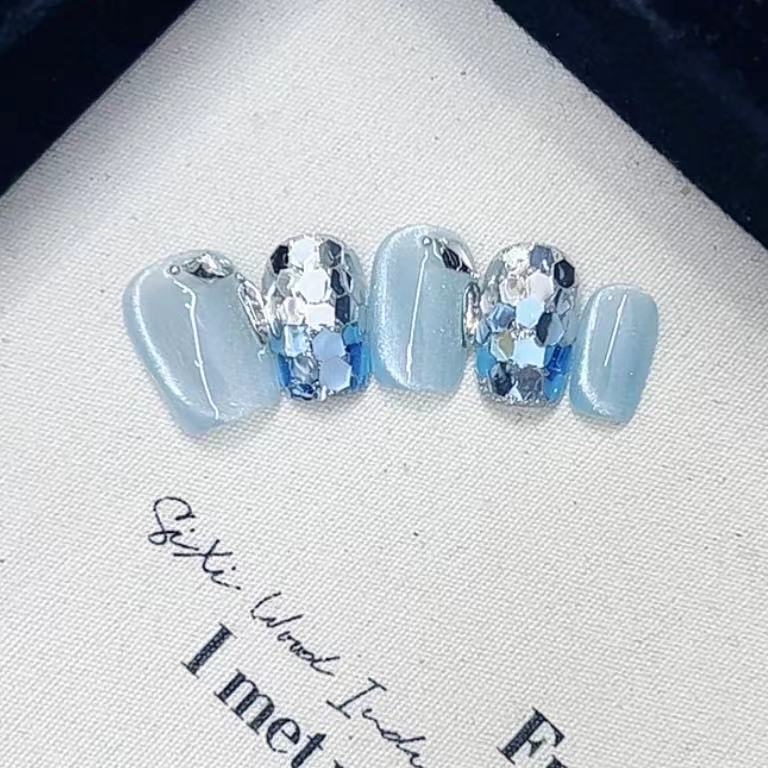 Pure Hand-made Phototherapy Wear Armor Glacier Blue Island, Finished Reusable Nail Art Patches