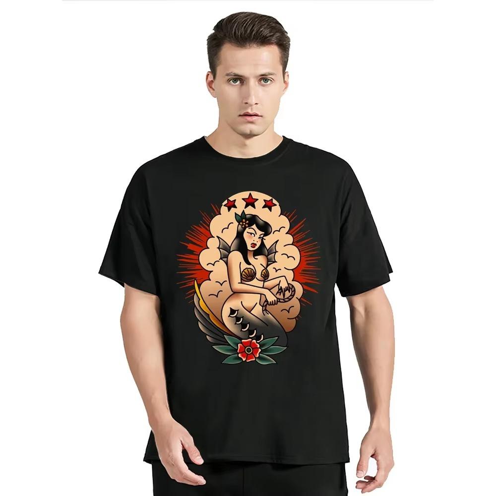 Summer  Tshirt Pin Up Girl Hot Rod Tattoo T-shirt Musik Garage Oldschool V8 USA V6 Tshirt Fashion O-neck Unisex Tops Tees