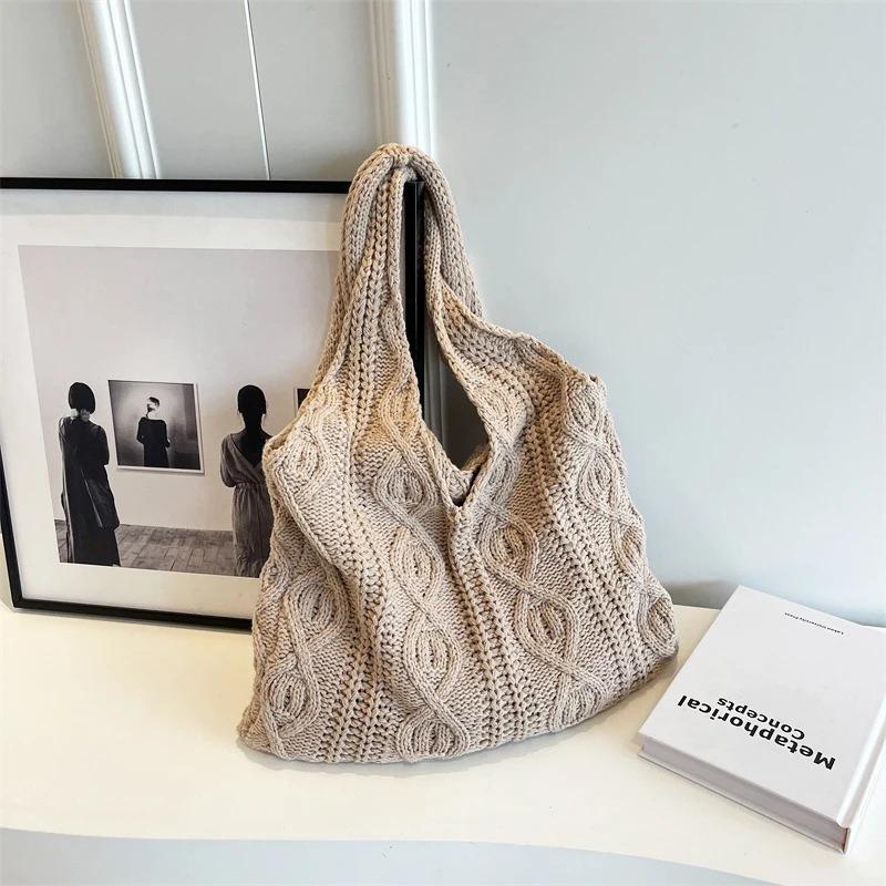 Shopping Bag 5 Colors Ladies Handbag Handmade Wool Knitting Bag Wool Vintage Knitting Bag For Beach Daily Work Party