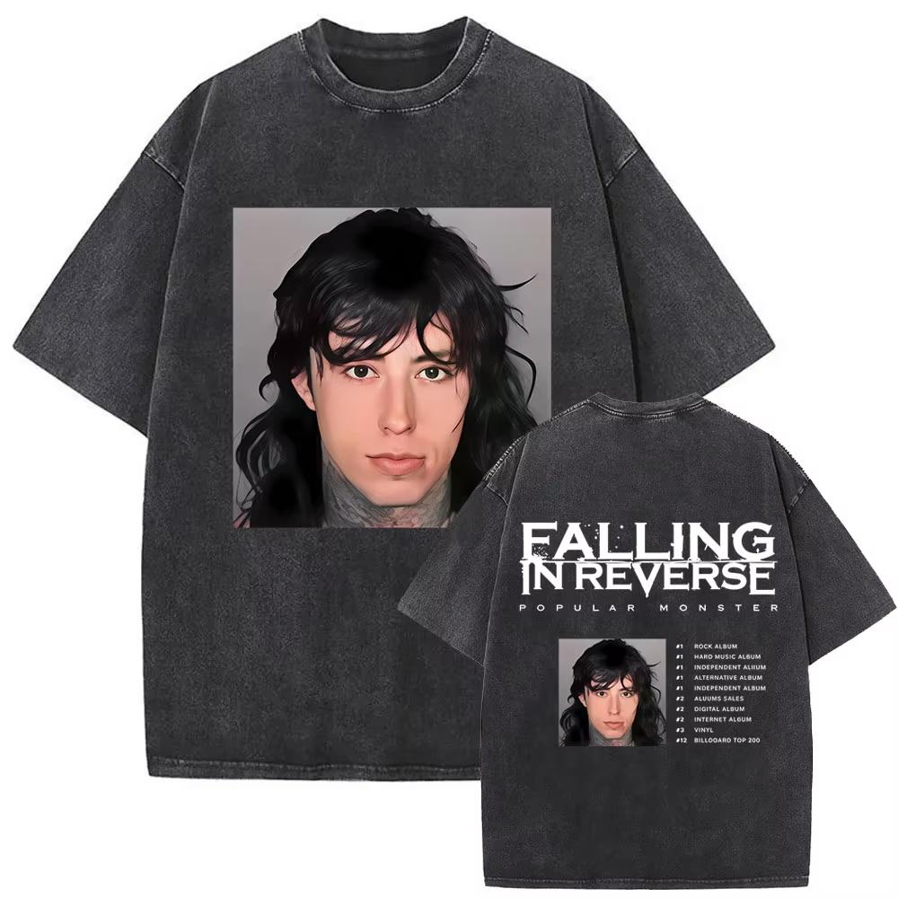 Rock Band Falling In Reverse Washed Vintage T Shirt Men Women Casual Oversized Tshirt Male High Quality Cotton T-shirts