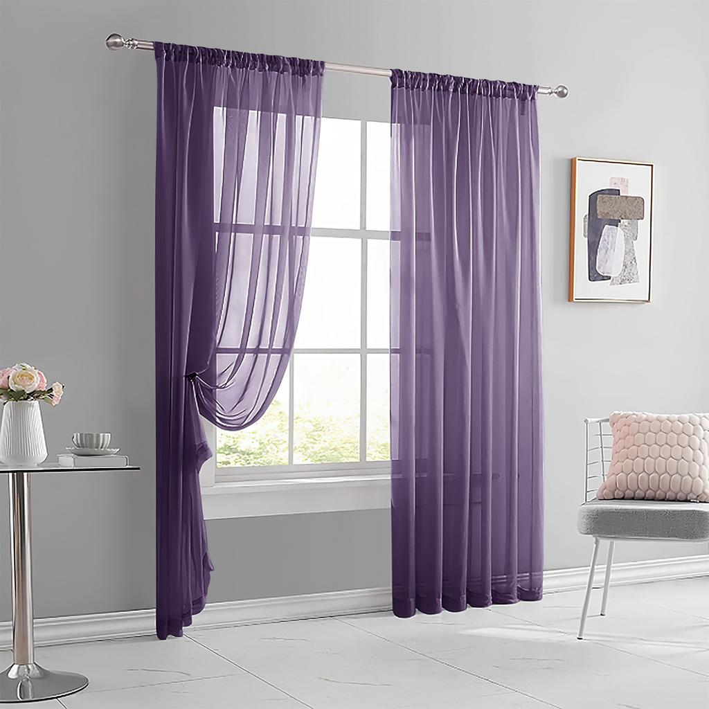 1pc Modern Solid Colour Sheer Curtain, Rod Pocket Curtains for Living Room Bedroom, Home Decoration, French Window Screen