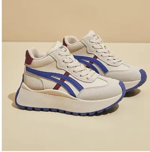 2025 Spring Thick Bottom Women's Shoes Casual Patchwork Leather Sneakers Casual Vulcanised Shoes Student Femme Shoes