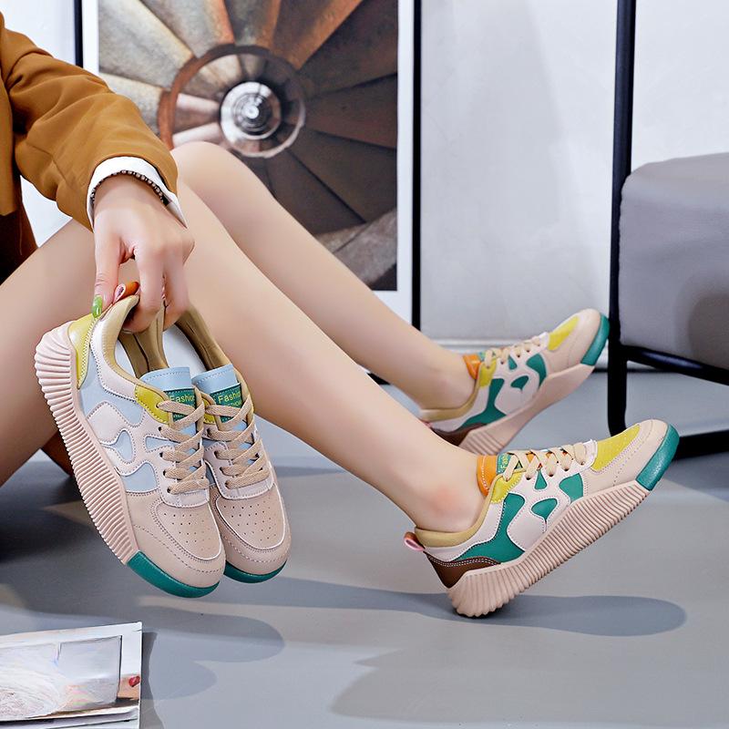 New Spring and Autumn Versatile Board Shoes Thick-soled Splicing Personalized Sports and Leisure Leather Board Shoes
