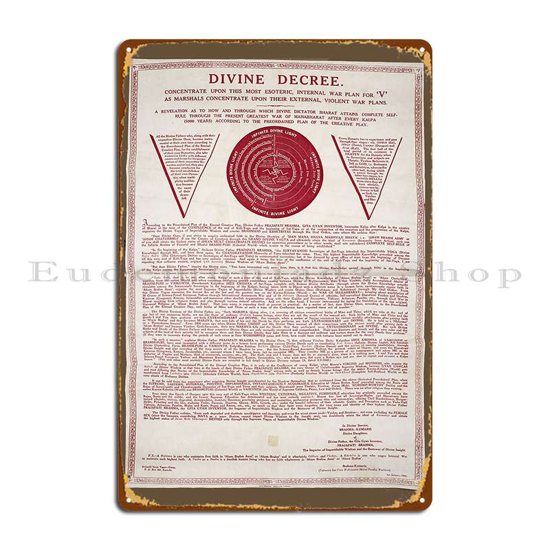 

Брахма Кумарис Оригинальное Божественное Указ и Цикл Металлическая Табличка Дизайн Кино Гараж Бар Гостиная Жестяная Табличка Постер 20x30cm（7.8x11.8inch）