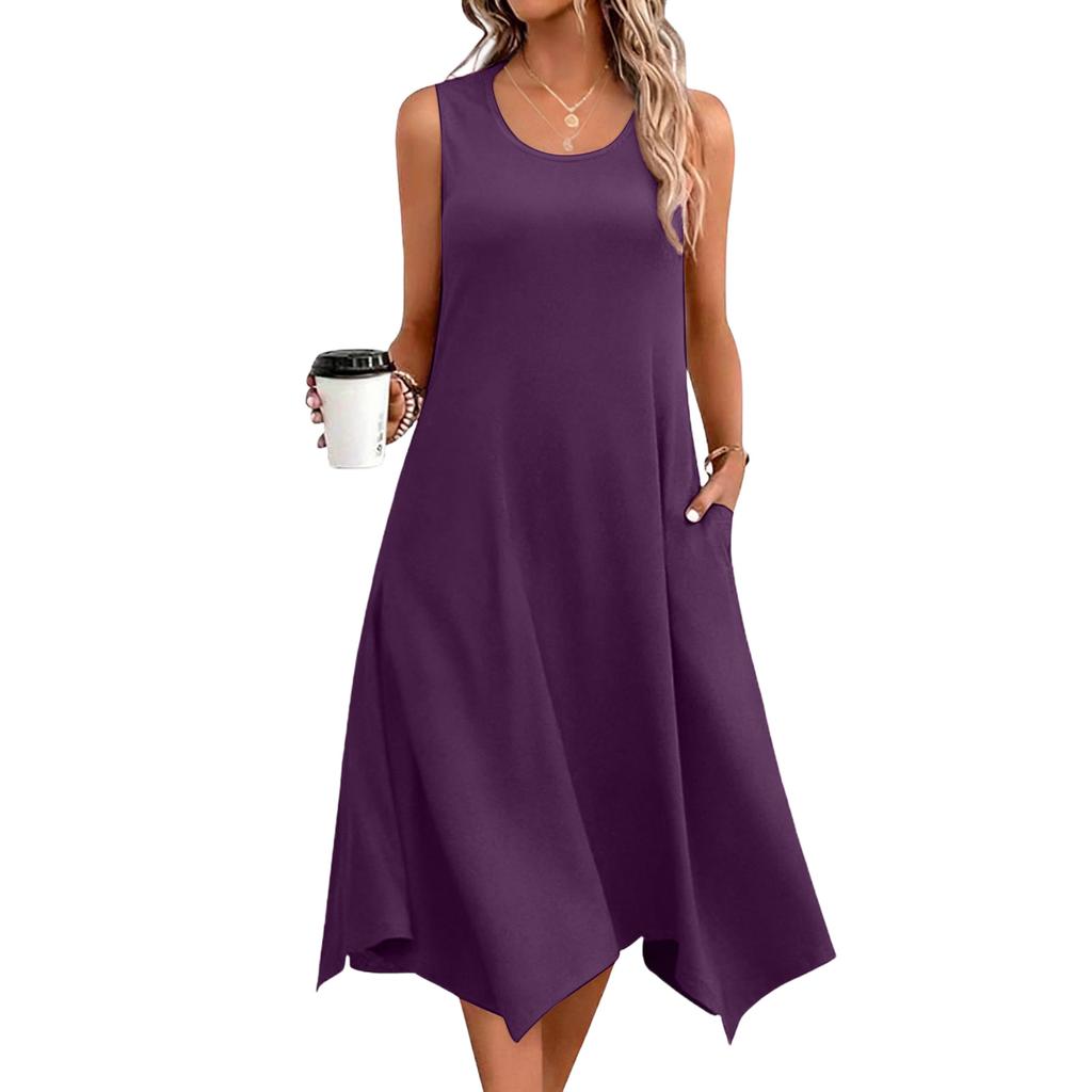 Women's Casual Dress For Summer Tank Dress Loose Beach Dress With Pockets Flare Midi Sundress