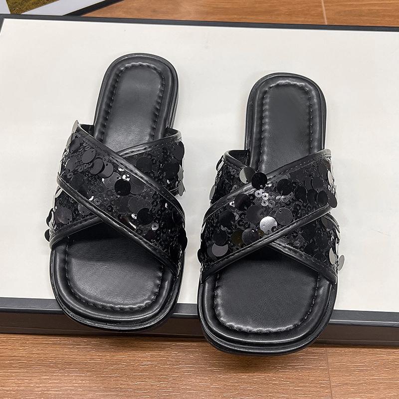 

Microfiber Summer Modern Slippers Outside Low Heel Women s Shoes on Sale 2024 Fashion Square Heel Shallow Sexy Slippers