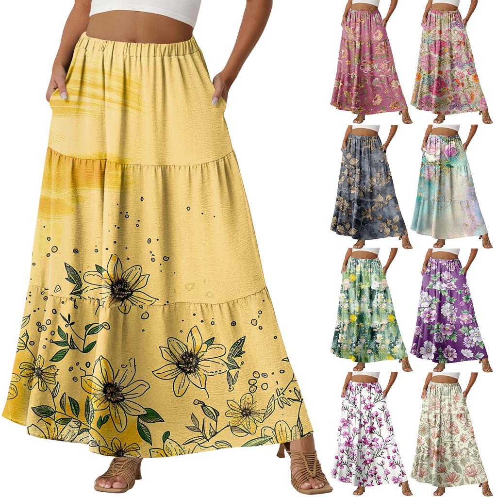 Damen Casual High Waist Kordelzug A-Linien Rock Farbiger Rock Mit Taschen