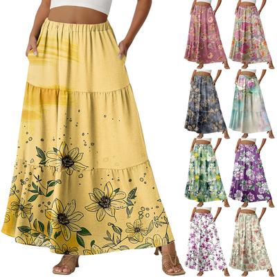 Jupe Casual Mi-Longue à Taille Haute avec Cordon de Serrage et Poches - Jupe Colorée